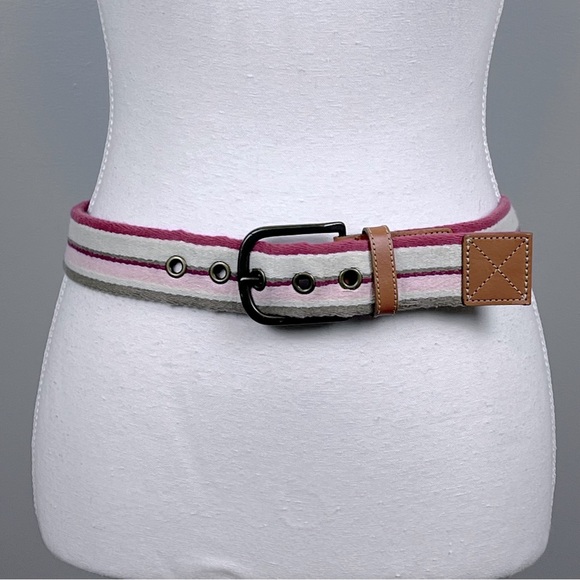 Eddie Bauer Outdoor Outfitters Women's Cotton & Leather Striped Belt Size S - Picture 1 of 7